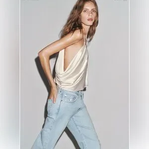 Zara | Tops | Zara Zw Collection Draped Satin Effect Top